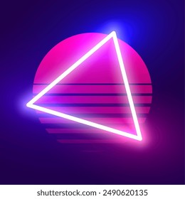 80 retro style glowing neon frame background with sun design vector 