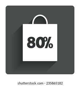 80% sale bag tag sign icon. Discount symbol. Special offer label. Gray flat square button with shadow. Modern UI website navigation. Vector