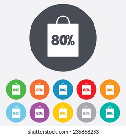 80% sale bag tag sign icon. Discount symbol. Special offer label. Round colourful 11 buttons. Vector