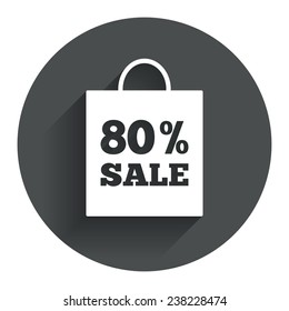 80% sale bag tag sign icon. Discount symbol. Special offer label. Circle flat button with shadow. Modern UI website navigation. Vector