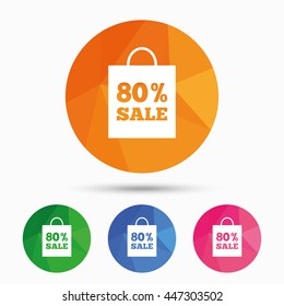 80% sale bag tag sign icon. Discount symbol. Special offer label. Triangular low poly button with flat icon. Vector