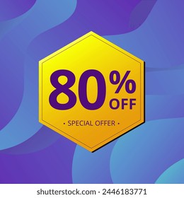 80% Sale and Discount Label. Eighty percent Sale Discount label Geometric design. Abstract Blue and Yellow Hexagon. Vector illustration.