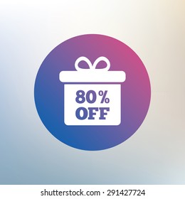 80% sale gift box tag sign icon. Discount symbol. Special offer label. Icon on blurred background. Vector