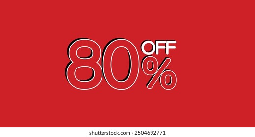 80% Sale off discount promotion set made of numbers isolated vector Illustration on red background 3d design for marketing promotions and sale generation offering 80% discount off prices banner