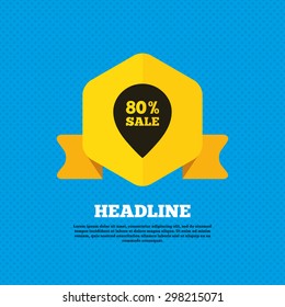 80% sale pointer tag sign icon. Discount symbol. Special offer label. Yellow label tag. Circles seamless pattern on back. Vector