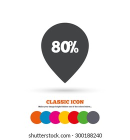 80% sale pointer tag sign icon. Discount symbol. Special offer label. Classic flat icon. Colored circles. Vector