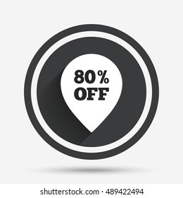 80% sale pointer tag sign icon. Discount symbol. Special offer label. Circle flat button with shadow and border. Vector