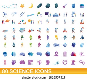 80 science icons set. Cartoon illustration of 80 science icons vector set isolated on white background