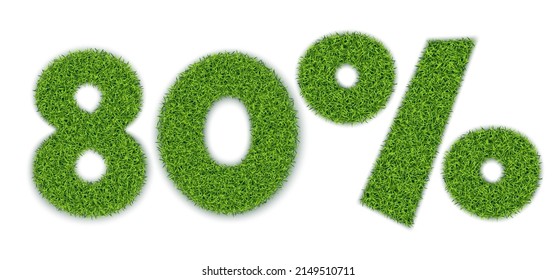 80% shapes with garden grass texture. Seasonal sale. Banner for advertising. 3D realistic style. Separate on a white background. Vector.