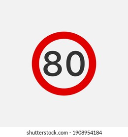 80 speed limit road sign icon. Traffic signs symbol modern, simple, vector, icon for website design, mobile app, ui. Vector Illustration