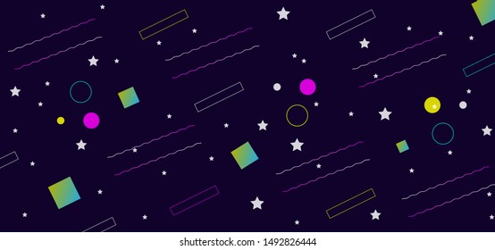 80 style background with geometric colorful shapes
