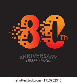 Plantilla de logotipo de concepto de píxeles de 80 aniversario Ilustración de diseño