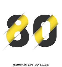 80 th years old logotype. Isolated simple abstract graphic symbol of 80. Straight elegant cut number design template. Round shape digits, up to -80 percent off sign. Emblem in minimalistic slyle.