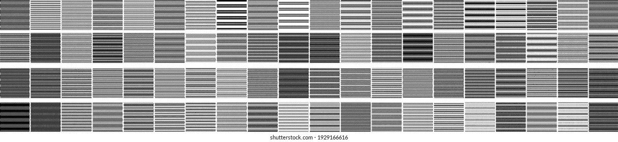  80 Patrones geométricos diferentes y universales. Se puede usar textura vectorial sin fin para envolver papel tapiz, rellenos de patrones, fondo web, texturas superficiales. Conjunto de ornamentos monocromos