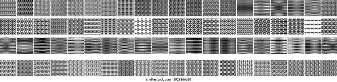  80 Patrones geométricos diferentes y universales. Se puede usar textura vectorial sin fin para envolver papel tapiz, rellenos de patrones, fondo web, texturas superficiales. Conjunto de ornamentos monocromos