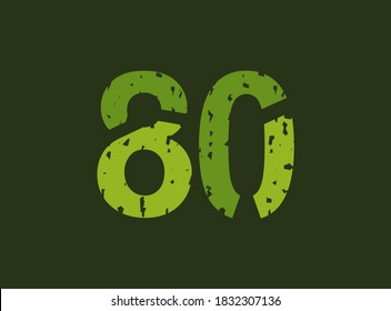80 vector number made of grungy, grunge texture. Rubber stamp imprint style. For logo, brand label, poster, design elements etc.
