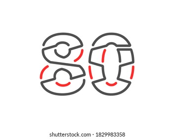 80 vector number. Modern trendy, creative style line design. For logo, brand label, design elements, corporate identity, application etc. Isolated vector illustration          