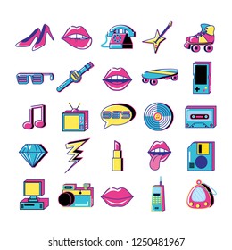 80 y 90 pop art set icons