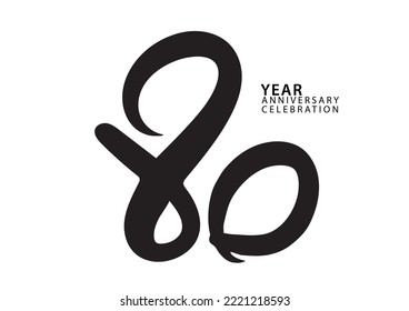 80 year anniversary celebration black color logotype vector, 80 number design, 80th Birthday invitation, logo number design vector illustration
