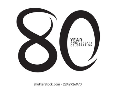 80 year anniversary celebration black color logotype vector, 80 number design, 80th Birthday invitation, logo number design vector illustration, graphic element, calligraphy font, typography logo