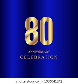 80 Year Anniversary Celebration Gold Blue Vector Template Design Illustration