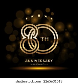 80 year anniversary celebration. Anniversary logo design with double line and golden text concept. Logo Vector Template Illustration