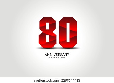 Logotipo de celebración del 80 Aniversario Vector rojo, Diseño de Números 80, Logo del 80º Cumpleaños, Número de Logotipo, Aniversario Vector Para Celebración, Tarjeta de Invitación, Tarjeta De Saludo. número de logotipo Aniversario