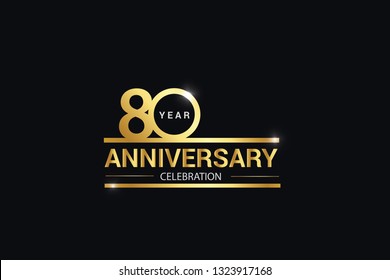 80 year anniversary celebration logotype. anniversary logo with golden and Spark light white color isolated on black background, vector design for celebration, invitation and greeting card - vector