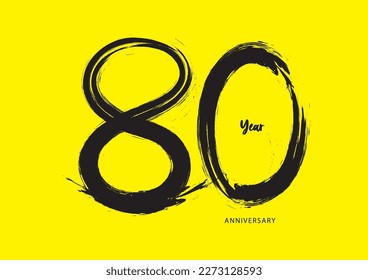 80 year anniversary celebration logotype on yellow background, 80 number design, 80th Birthday invitation, anniversary logo template, logo number design vector, calligraphy font, typography logo