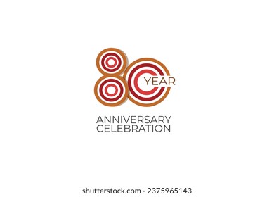 80 year anniversary. celebration with retro style in 3 colors, red, pink and brown on white background for invitation card, poster, internet, design, poster, greeting cards, event - vector