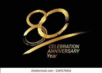 80 year anniversary chalk, golden ink Style , minimalist logo. years, jubilee, greeting card. Birthday invitation sign. Black space vector illustration on white background - Vector