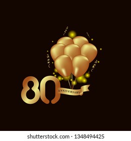 80 Year Anniversary Gold Balloon Vector Template Design Illustration