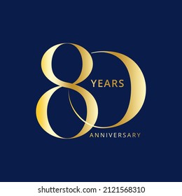 80 Year Anniversary Logo, Golden Color, Vector Template Design element for birthday, invitation, wedding, jubilee and greeting card illustration.