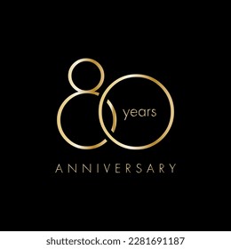 80 Year Anniversary Logo, Golden Color, Vector Template Design element for birthday, invitation, wedding, jubilee and greeting card illustration.