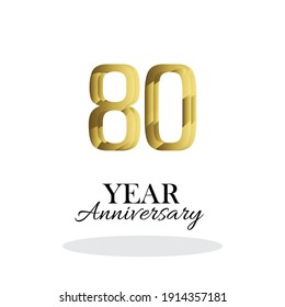 80 Year Anniversary Logo Vector Template Design Illustration gold and white