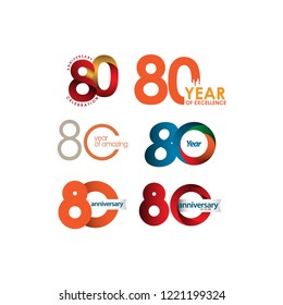 80 Year Anniversary Set Vector Template Design Illustration
