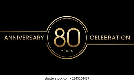 80 year anniversary. Anniversary template design with golden ring. Logo Vector Illustration