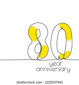 80 años. Ilustración vectorial 80 mano dibujada con línea continua.