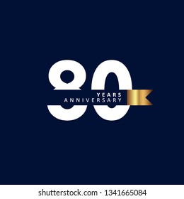 80 Year Anniversary Vector Template Design Illustration, with ribbon.