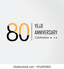 80 Year Anniversary Vector Template Design Illustration Black Orange Elegant White Background