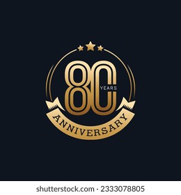 Insignia de 80 años de aniversario con estilo de oro Vector Ilustración