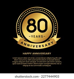 80 years anniversary banner with luxurious golden circles and halftone on a black background and replaceable text speech