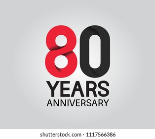 80 years anniversary black and red soft color for company celebration isolated on white background