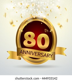 80 years anniversary celebration with Abstract background with many falling gold tiny confetti pieces. 