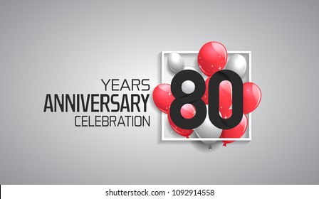 80 years anniversary celebration for company with balloons in square isolated on white background 