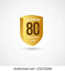 80 Years Anniversary Celebration Gold 3 D Vector Label Logo Template Design Illustration