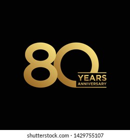 80 years Anniversary Celebration with golden text on dark background, vector template.