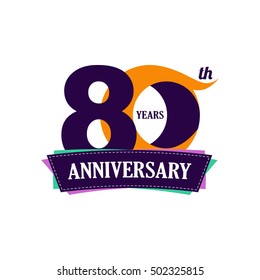 80 years anniversary celebration logo design with decorative ribbon or banner. Happy birthday sign,