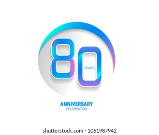 80 years anniversary celebration logotype. anniversary logo with sweet blue color and swoosh isolated on white background, vector design for celebration, invitation card, and greeting card