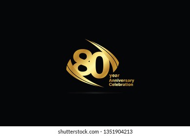 80 years anniversary celebration logotype. anniversary logo with golden Stripes wings on black background, vector design for celebration, invitation and greeting card-Vector